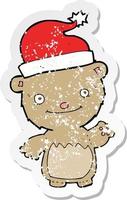 retro noodlijdende sticker van een cartoon kerstteddybeer vector