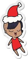 vrolijke sticker cartoon van een meisje met een kerstmuts vector