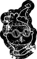 cartoon noodlijdende icoon van een vrouw die een bril draagt met een kerstmuts vector