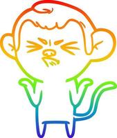 regenbooggradiënt lijntekening cartoon geïrriteerde aap vector
