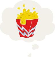 cartoon doos popcorn en gedachte bel in retro stijl vector