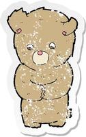 retro noodlijdende sticker van een cartoon verlegen teddybeer vector