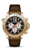 realistisch horloge klok chronograaf goud staal bruin gezicht lederen band rode pijl op wit ontwerp klassieke luxe mode voor mannen vector