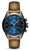 realistische klok horloge sport chronograaf zwart blauw staal geel lederen band voor mannen luxe op witte achtergrond object vector