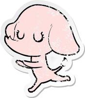 verontruste sticker van een schattige cartoonolifant vector