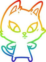 regenbooggradiënt lijntekening verward cartoon kat vector
