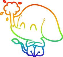 regenbooggradiënt lijntekening schattige cartoon olifant die water spuit vector