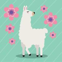 lieve lama met bloemen vector