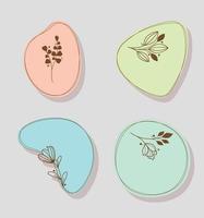 vier bloemen badges pictogrammen vector