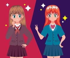 anime studenten meisjes vector