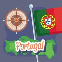 portugal belettering met kompas vector