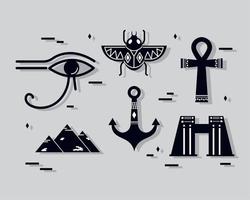 zes Egyptische cultuursilhouetten vector