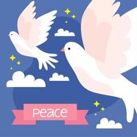 vredesbelettering in lint met duiven vector