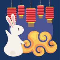 chinees maanfestival konijn met lantaarns vector