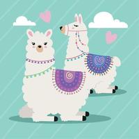 twee lama's met hartjes vector