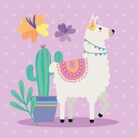 lieve lama met cactus vector