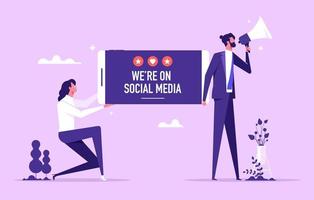 vectorillustratie voor internetadvertentie. man schreeuwen in luidspreker. influencer marketing, social media of digitale marketing promotie vector