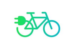 elektrische fiets icoon. groene gradiëntkabel elektrische fiets en plug-oplaadsymbool. eco vriendelijke elektrocyclus voertuig teken concept. vector batterij aangedreven e-bike vervoer eps illustratie