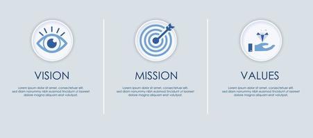 visie missie waarden icon set vector