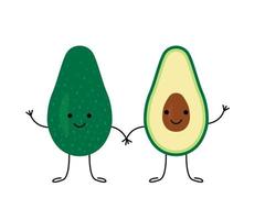groen avocado geheel en half gelukkig karakter. gezicht bes avocado. vector illustratie