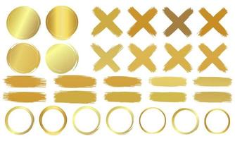 penseelstreek en gouden cirkel element vectorcollectie set vector