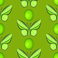 cartoon groene vlinder naadloze patroon, kleurrijke achtergrond. natuurlijke zomer vector stof afdruksjabloon. mooi insect, spreid vleugels behang.