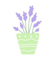 lavendelbloem in bloempot geïsoleerd pictogram. eenvoudige doodle hand getrokken botanische vectorillustratie. mooie kamerplant vector