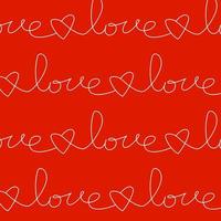 liefde woord, handschrift naadloze patroon met tekst geïsoleerd op rode achtergrond. eenvoudig overzicht belettering kaartsjabloon. Valentijnsdag viering afdrukken. romantische affiche. vector