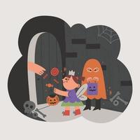 platte handgetekende vector van kinderen halloween illustratie