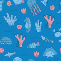 onderwater doodle naadloze patroon. schattig zeedieren naadloos patroon vector