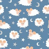 schattig wit schaap op blauwe achtergrond naadloos patroon vector