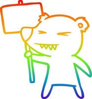 regenbooggradiënt lijntekening boze beer cartoon protesteren vector