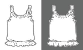 meisjeshemd met ruchedetails kledingstuk schets mode sjabloon vector