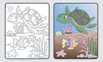 cartoon schildpad educatieve kleurboek voor kinderen en basisschool, vectorillustratie. vector