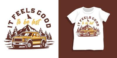 offroad auto en berg tshirt ontwerp vector