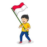 jongen met Indonesische vlag, schattig karakter vector