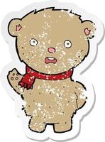 door retro geteisterde sticker van een cartoonteddybeer die een sjaal draagt vector