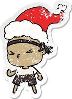 kerst verontruste sticker cartoon van kawaii jongen vector