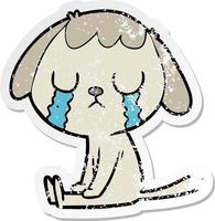 verontruste sticker van een schattige cartoonhond die huilt vector