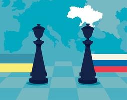 oekraïne en rusland oorlogsvlaggen en schaakstukken vector
