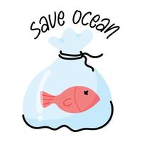 een goed ontworpen sticker van save ocean vector
