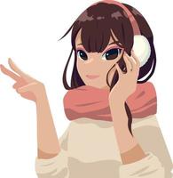 anime meisje met oorbeschermer vector