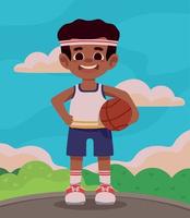 jongen spelen met basketbal bal vector