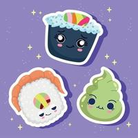 sushi kawaii-stickers vector