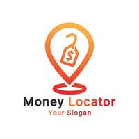 financiën locatie logo, geldwisselaar logo, bank ATM locatie logo, geld en pin logo, geld locator logo, geld punt logo sjabloon vector