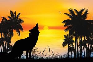 schattige wolf silhouet landschap afbeelding vector