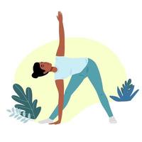 meisje doet yoga. gezonde levensstijl en yoga concept. geïsoleerd op witte vectorillustratie. vector