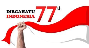 Indonesische onafhankelijkheidsdag achtergrond, illustratie van een hand met een vlag. vector