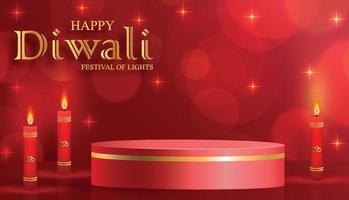 3D-podium ronde podiumstijl, voor diwali, deepavali of dipavali, het Indiase lichtfestival met diya-lamp vector