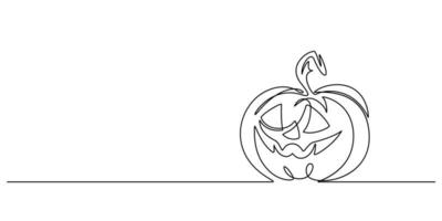 spooky jack o lantern halloween pompoen in doorlopende lijntekening vector